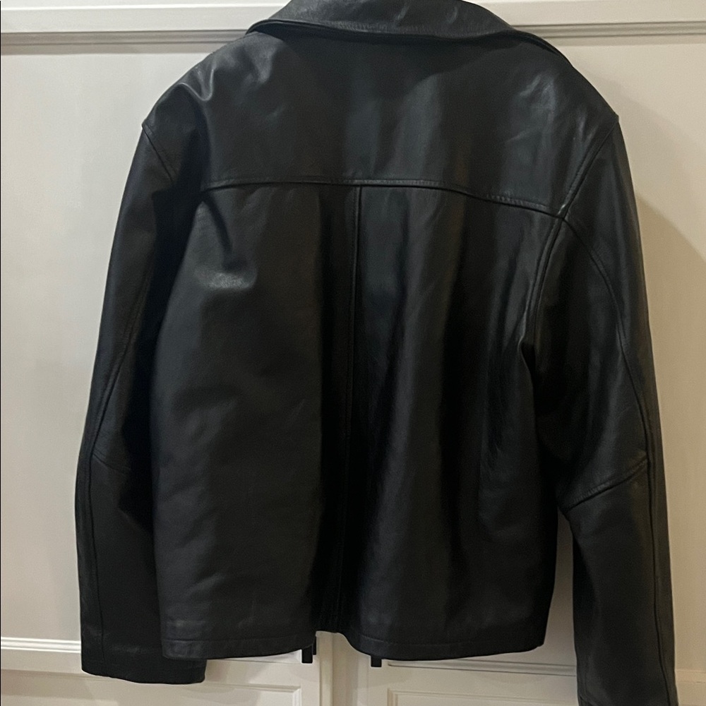 Mans Black Leather Jacket Medium - image 4